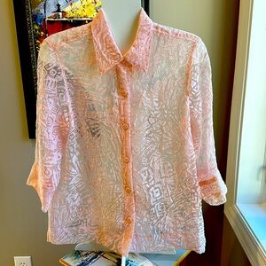 Women’s Ruby Rd. Lacy Top Size 10 Button Front 3/4 Sleeve